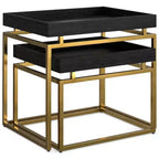 WyndenHall Audrina 2pc Nesting Table Black/Gold: Contemporary Rectangle Side Tables, Metal Frame, No Assembly Required