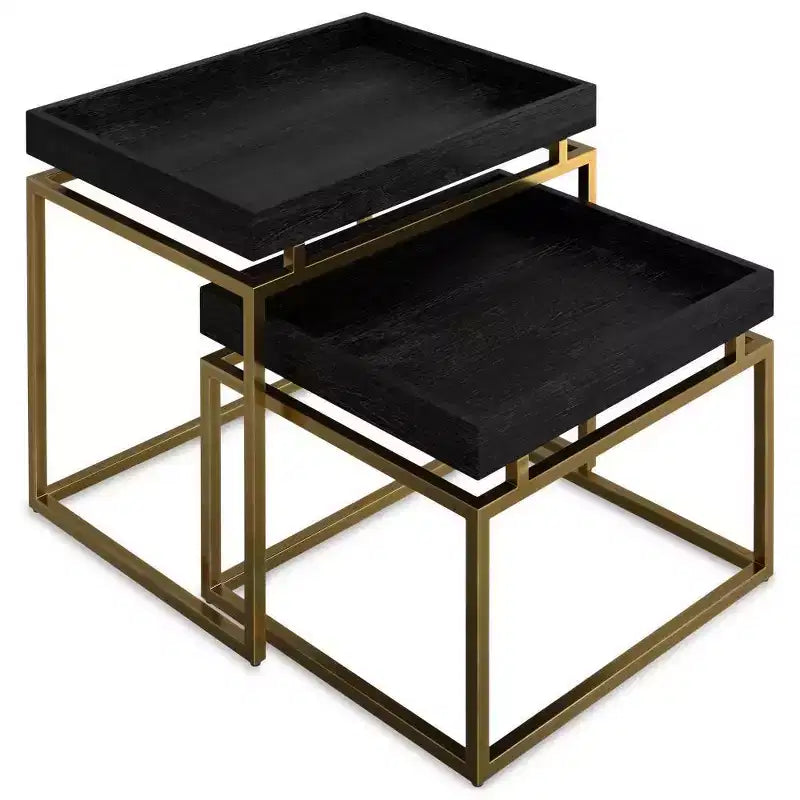WyndenHall Audrina Set di 2 Tavolini Nido Nero/Oro: Tavolini Laterali Rettangolari Contemporanei, Struttura in Metallo, Nessun Montaggio Richiesto