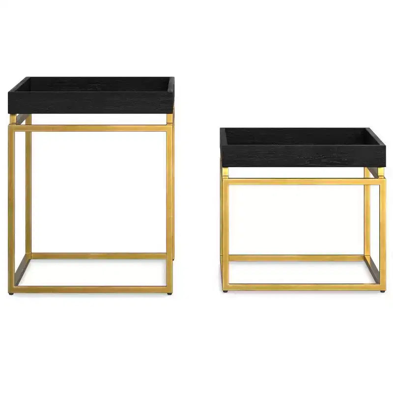 WyndenHall Audrina Set di 2 Tavolini Nido Nero/Oro: Tavolini Laterali Rettangolari Contemporanei, Struttura in Metallo, Nessun Montaggio Richiesto