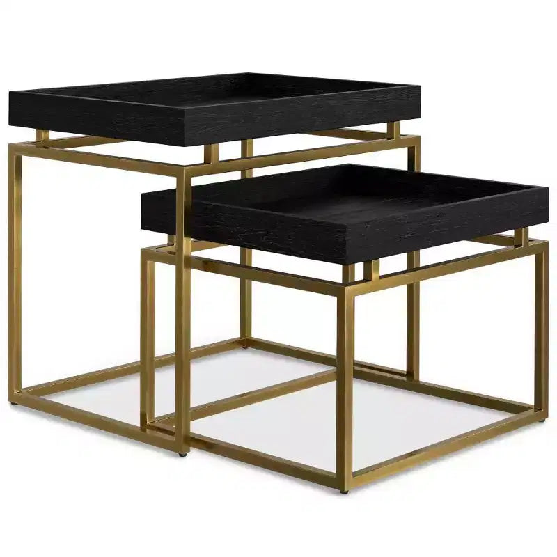 WyndenHall Audrina Set di 2 Tavolini Nido Nero/Oro: Tavolini Laterali Rettangolari Contemporanei, Struttura in Metallo, Nessun Montaggio Richiesto