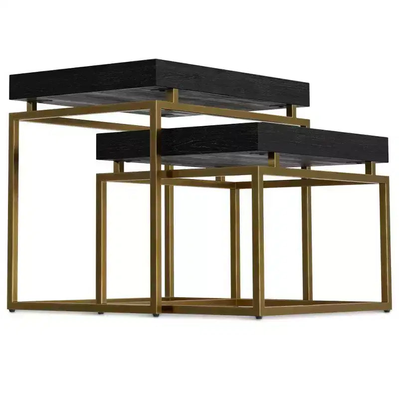 WyndenHall Audrina Set di 2 Tavolini Nido Nero/Oro: Tavolini Laterali Rettangolari Contemporanei, Struttura in Metallo, Nessun Montaggio Richiesto