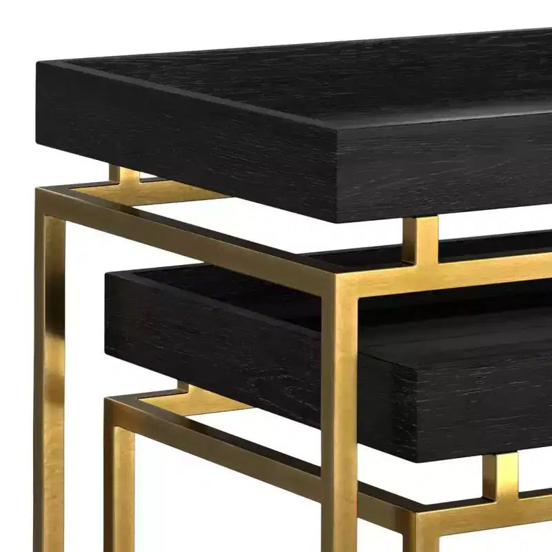 WyndenHall Audrina Set di 2 Tavolini Nido Nero/Oro: Tavolini Laterali Rettangolari Contemporanei, Struttura in Metallo, Nessun Montaggio Richiesto