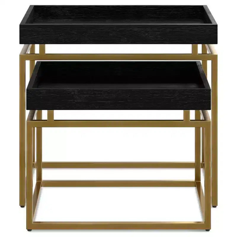 WyndenHall Audrina Set di 2 Tavolini Nido Nero/Oro: Tavolini Laterali Rettangolari Contemporanei, Struttura in Metallo, Nessun Montaggio Richiesto