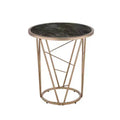22" Cicatrix Accent Table Faux Black Marble Glass Top Champagne Finish - Acme Furniture: Round, No Assembly, Metal Frame