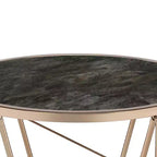 22" Tavolino Accent Cicatrix Effetto Marmo Nero Piano in Vetro Finitura Champagne - Acme Furniture: Rotondo, Nessun Montaggio, Struttura in Metallo