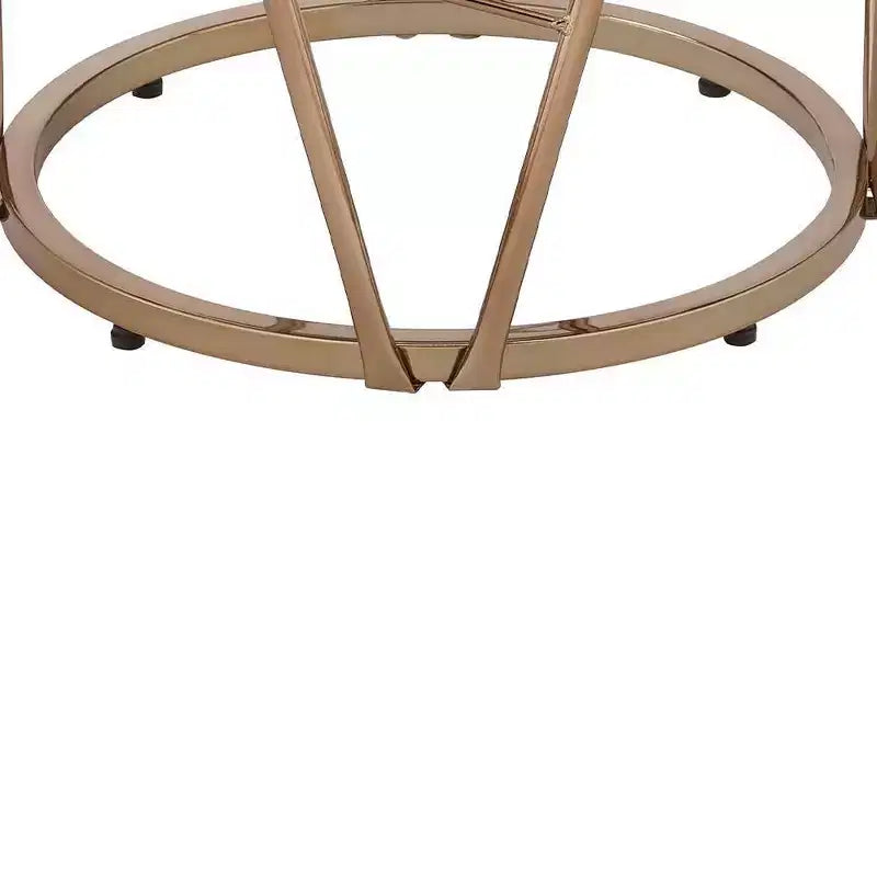 22" Tavolino Accent Cicatrix Effetto Marmo Nero Piano in Vetro Finitura Champagne - Acme Furniture: Rotondo, Nessun Montaggio, Struttura in Metallo
