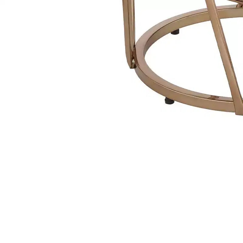 22" Tavolino Accent Cicatrix Effetto Marmo Nero Piano in Vetro Finitura Champagne - Acme Furniture: Rotondo, Nessun Montaggio, Struttura in Metallo