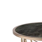22" Tavolino Accent Cicatrix Effetto Marmo Nero Piano in Vetro Finitura Champagne - Acme Furniture: Rotondo, Nessun Montaggio, Struttura in Metallo