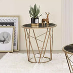 22" Tavolino Accent Cicatrix Effetto Marmo Nero Piano in Vetro Finitura Champagne - Acme Furniture: Rotondo, Nessun Montaggio, Struttura in Metallo