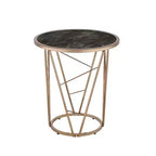 22" Tavolino Accent Cicatrix Effetto Marmo Nero Piano in Vetro Finitura Champagne - Acme Furniture: Rotondo, Nessun Montaggio, Struttura in Metallo