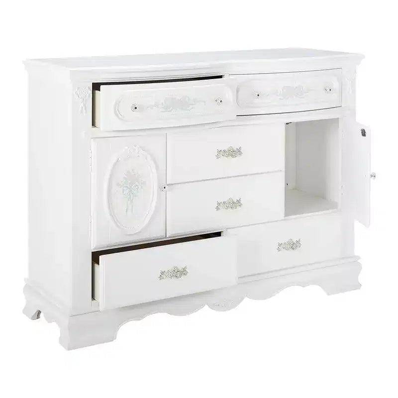 Cassettiera decorativa Flora da 52" Finitura bianca - Acme Furniture: Mensola fissa, 5 cassetti, Nessun assemblaggio richiesto