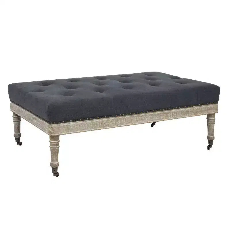 Storied Home Antoinette Coffee Table Gray: Rubberwood & Poplar Frame, Polyester Top, 4-Leg Base Design