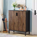 LITTLE TREE 20 Pairs Entryway Shoe Storage Rack with Doors and Shelves Rustic Brown