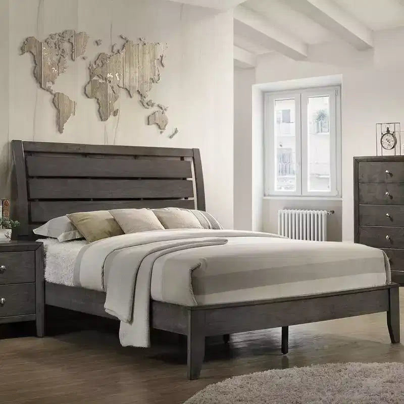 Letto Queen Ilana da 84" con finitura grigia - Acme Furniture: Rivestimento in tela, Struttura in legno, Garanzia di 60 giorni