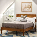 Letto a piattaforma Queen Sierra in legno castagno - New Heights: Mango massiccio, moderno di metà secolo, nessuna rete a molle richiesta
