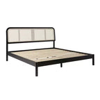 Saracina Home King Rattan Headboard Bed Black: Transitional Bohemian Style, Solid Pattern, 500 lb Capacity, Unupholstered