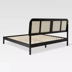 Saracina Home Letto Matrimoniale King con Testiera in Rattan Nera: Stile Bohemien Transizionale, Motivo Solido, Capacità 227 kg, Non Imbottito