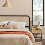 Saracina Home Letto Matrimoniale King con Testiera in Rattan Nera: Stile Bohemien Transizionale, Motivo Solido, Capacità 227 kg, Non Imbottito