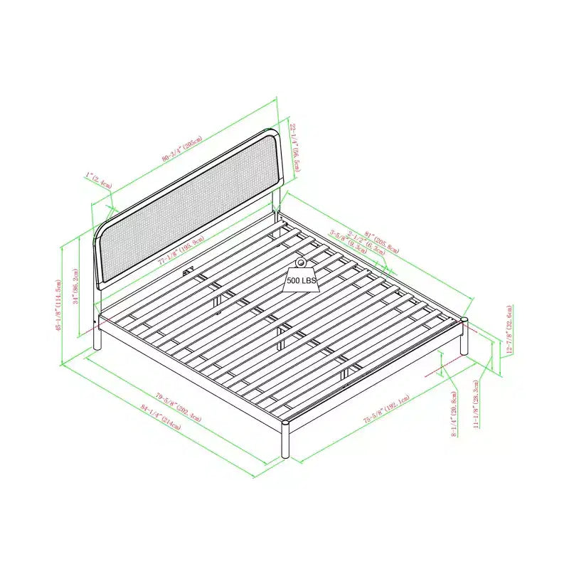 Saracina Home Letto Matrimoniale King con Testiera in Rattan Nera: Stile Bohemien Transizionale, Motivo Solido, Capacità 227 kg, Non Imbottito