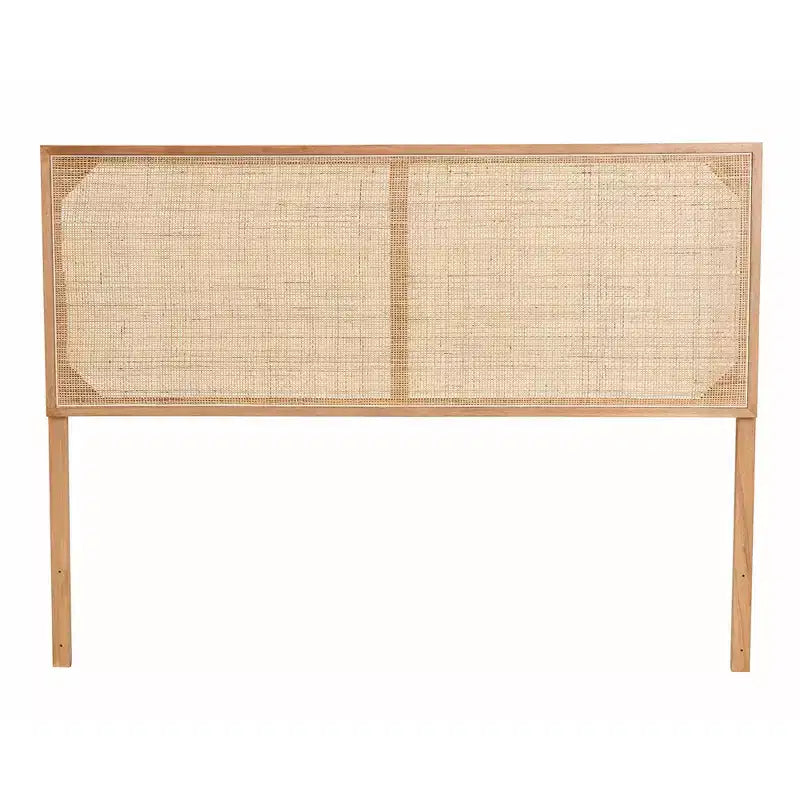 Testiera per letto Queen bali & pari Aurelia in legno di bayur e rattan: Design bohémien, montaggio a parete o su telaio, altezza regolabile