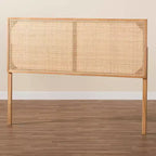Testiera per letto Queen bali & pari Aurelia in legno di bayur e rattan: Design bohémien, montaggio a parete o su telaio, altezza regolabile