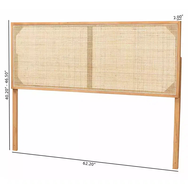 Testiera per letto Queen bali & pari Aurelia in legno di bayur e rattan: Design bohémien, montaggio a parete o su telaio, altezza regolabile