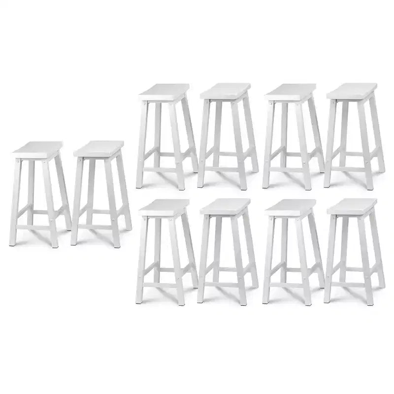 PJ Wood Classic Saddle Seat 24 Inch Kitchen Counter Stools, White (10 Pack)