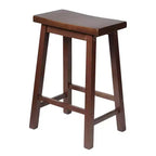 Sgabello da Cucina Classico PJ Wood con Seduta a Sella, Alto 61 cm, per Case, Sale da Pranzo e Bar, Senza Schienale, 4 Gambe Quadrate, Noce (Confezione da 2)