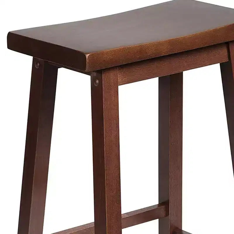 Sgabello da Cucina Classico PJ Wood con Seduta a Sella, Alto 61 cm, per Case, Sale da Pranzo e Bar, Senza Schienale, 4 Gambe Quadrate, Noce (Confezione da 2)