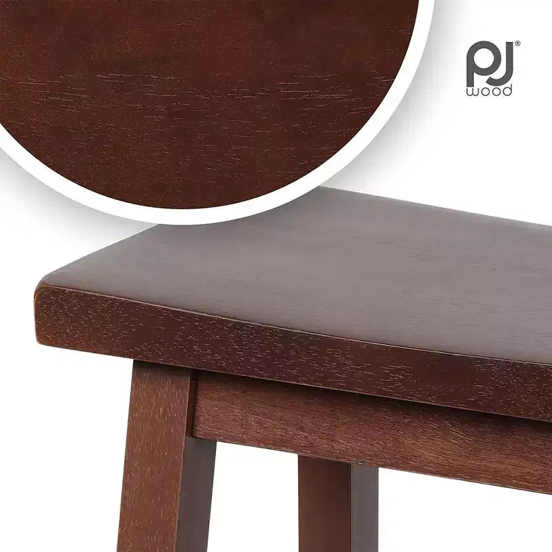 Sgabello da Cucina Classico PJ Wood con Seduta a Sella, Alto 61 cm, per Case, Sale da Pranzo e Bar, Senza Schienale, 4 Gambe Quadrate, Noce (Confezione da 2)