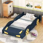 Letto a piattaforma a forma di auto da corsa con ruote e contenitore - ModernLuxe