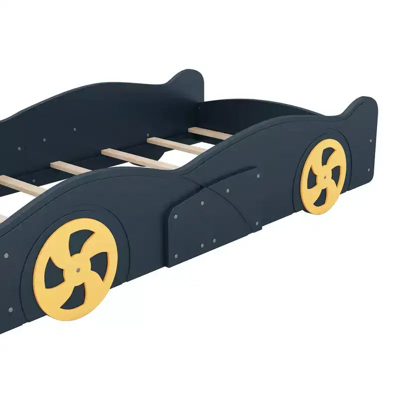 Letto a piattaforma a forma di auto da corsa con ruote e contenitore - ModernLuxe