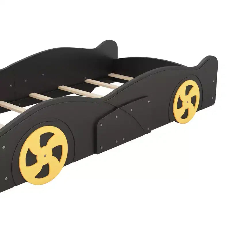 Letto a piattaforma a forma di auto da corsa con ruote e contenitore - ModernLuxe