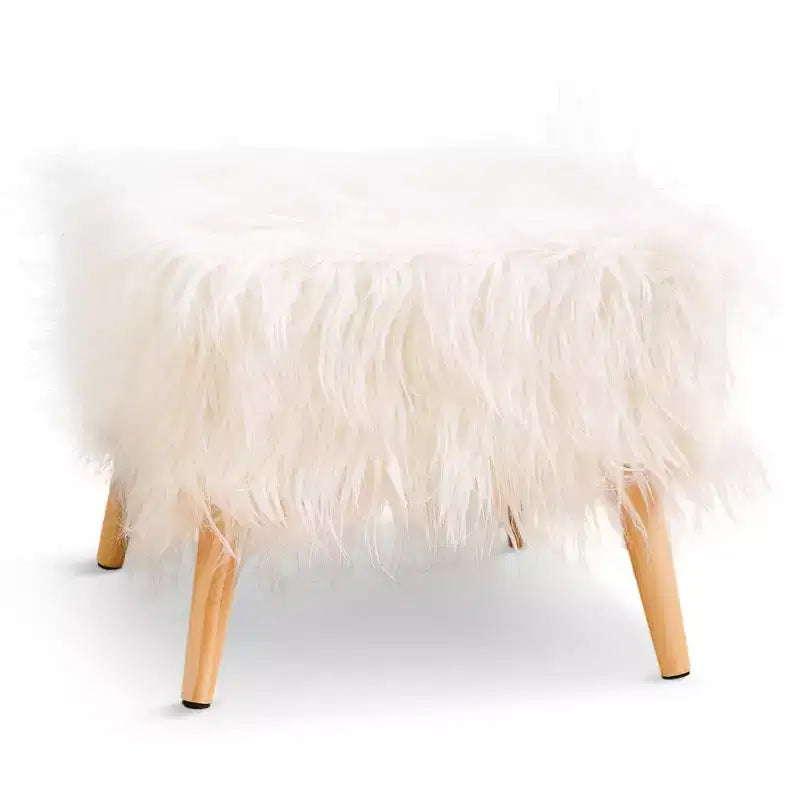 Cheer Collection 17 Square Faux Fur Stool (White)