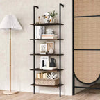 Scaffale a 5 ripiani a scala Costway 71'' (180 cm) di altezza, a muro, libreria espositiva, organizer, marrone/naturale/bianco