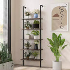 Scaffale a 5 ripiani a scala Costway 71'' (180 cm) di altezza, a muro, libreria espositiva, organizer, marrone/naturale/bianco