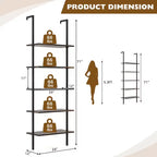 Scaffale a 5 ripiani a scala Costway 71'' (180 cm) di altezza, a muro, libreria espositiva, organizer, marrone/naturale/bianco