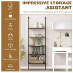 Scaffale a 5 ripiani a scala Costway 71'' (180 cm) di altezza, a muro, libreria espositiva, organizer, marrone/naturale/bianco