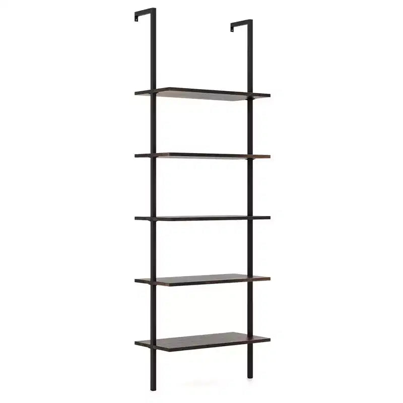 Scaffale a 5 ripiani a scala Costway 71'' (180 cm) di altezza, a muro, libreria espositiva, organizer, marrone/naturale/bianco