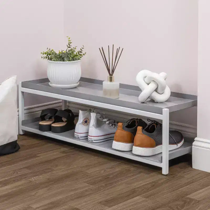 happimess Scarpiera a 2 Ripiani in Ferro Industriale Compatta da 10,75, per 6 Paia di Scarpe