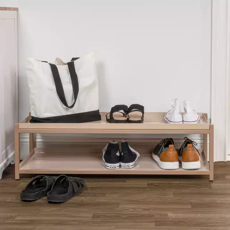 happimess Scarpiera a 2 Ripiani in Ferro Industriale Compatta da 10,75, per 6 Paia di Scarpe