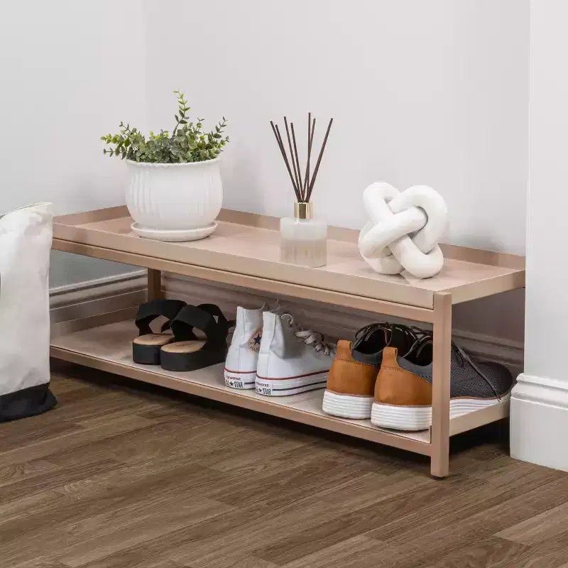happimess Scarpiera a 2 Ripiani in Ferro Industriale Compatta da 10,75, per 6 Paia di Scarpe