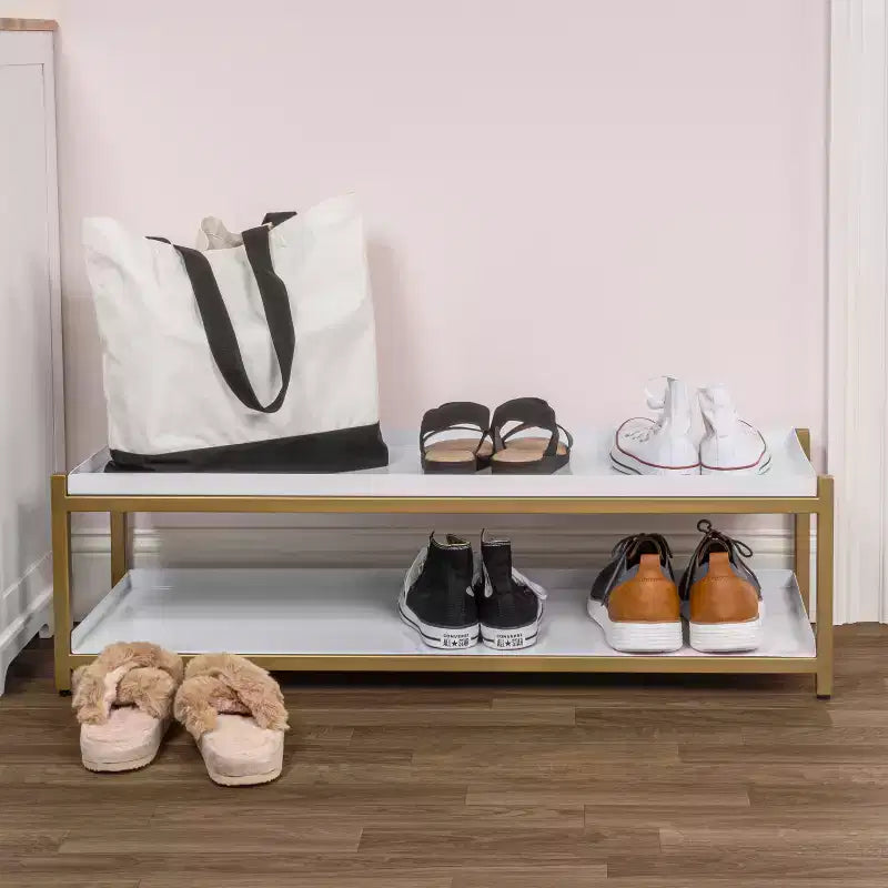 happimess Scarpiera a 2 Ripiani in Ferro Industriale Compatta da 10,75, per 6 Paia di Scarpe