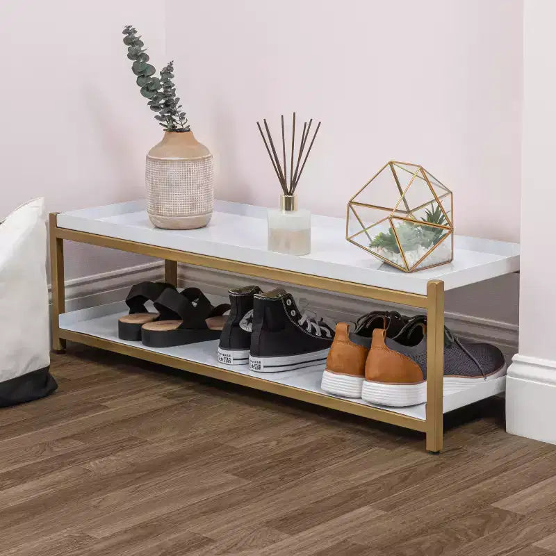 happimess Scarpiera a 2 Ripiani in Ferro Industriale Compatta da 10,75, per 6 Paia di Scarpe