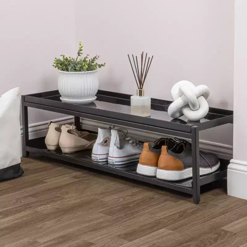 happimess Scarpiera a 2 Ripiani in Ferro Industriale Compatta da 10,75, per 6 Paia di Scarpe