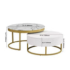 Tavolino da caffè rotondo moderno a incastro, tavolino da cocktail con 2 cassetti, oro+bianco - ModernLuxe