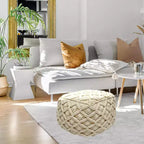 Northlight 18 Pouf Ottomano Quadrato Fatto a Mano in Macramè di Cotone Naturale Beige
