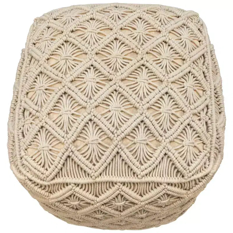 Northlight 18 Pouf Ottomano Quadrato Fatto a Mano in Macramè di Cotone Naturale Beige