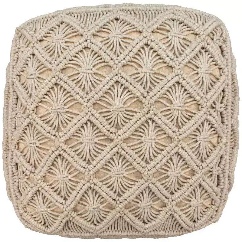 Northlight 18 Pouf Ottomano Quadrato Fatto a Mano in Macramè di Cotone Naturale Beige