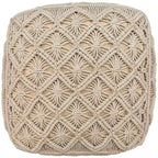 Northlight 18 Pouf Ottomano Quadrato Fatto a Mano in Macramè di Cotone Naturale Beige